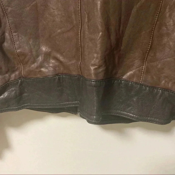 7 For  All Mankind brown black leather sheepskin shearling collar jacket - Picture 7 of 9